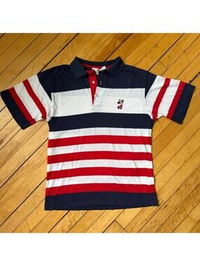 Vintage Disney Mickey Mouse Striped Polo USA Made Single Stitch Size S